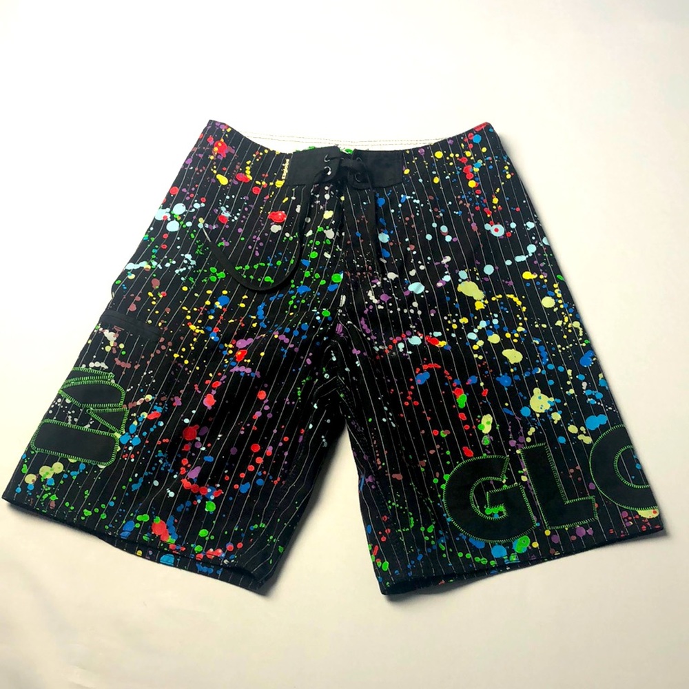 Globe board shorts swim trunks Men's 30 splattered paint multicolor pattern